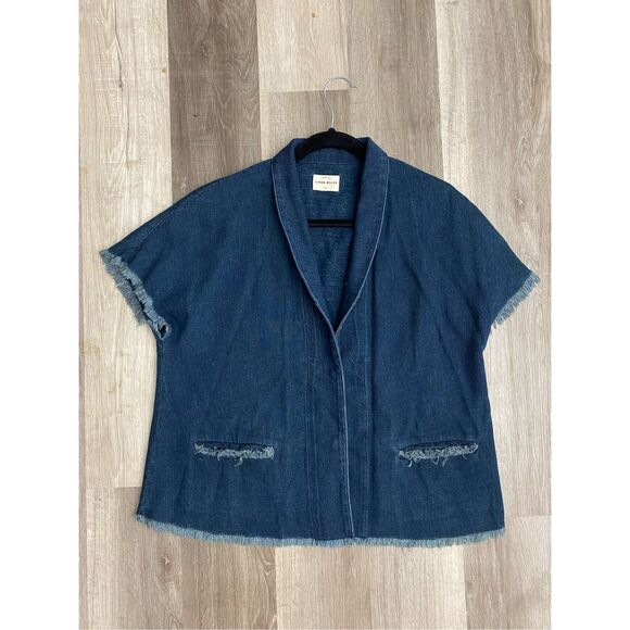 Simon Miller Denim Raw-Edged Short Sleeve Jean Jacket, Sz Medium - Picture 1 of 7